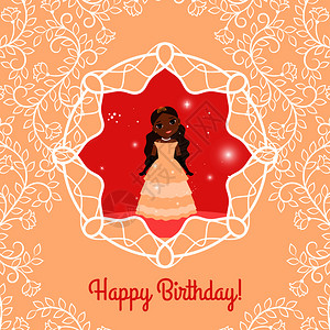 与仙女公主一起欢庆生日红和蜜蜂贺卡矢量插图与公主一起欢庆生日红卡图片