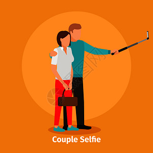 图片移动应用程序的时装情侣自相视图矢量说明照片移动的时装情侣自相视图图片