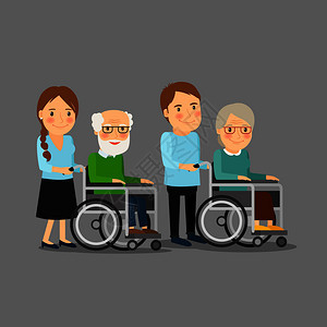 社会工作者与老年男女一起漫步轮椅社会护理病媒说明社会工作者与老年人一起漫步轮椅图片