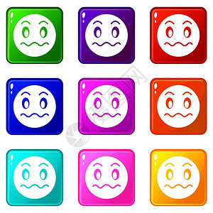 9色组孤立矢量示意图的可疑表情图片