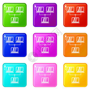 9个色集孤立矢量图示的计算机标之间交换数据的计算机图标9组之间交换数据图片