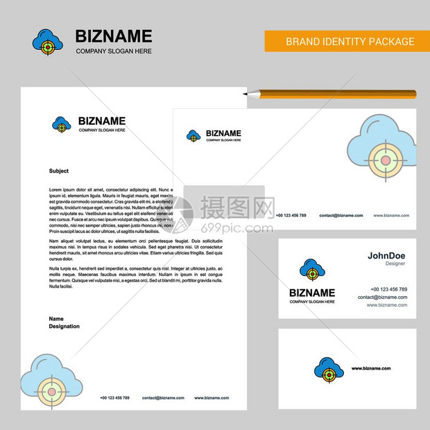 有针对云型商业信头封和访问卡片设计矢量模板图片
