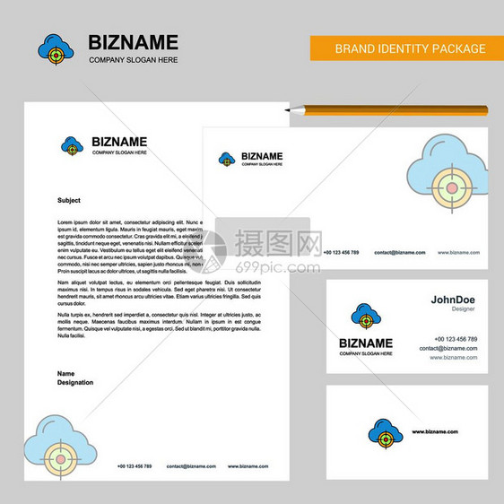 有针对云型商业信头封和访问卡片设计矢量模板图片