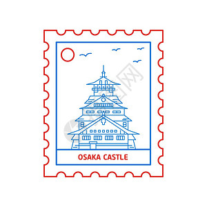 彩虹城堡邮票蓝色和红线风格矢量图示图片