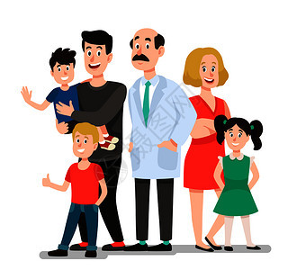 一家人与家庭医生在一起矢量插画图片