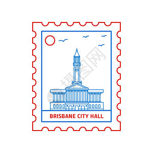 brisane市政厅邮票蓝色和红线风格矢量说明图片