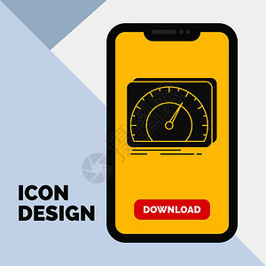 移动中用于下载页面的仪表板设备速度测试互联网图形标黄色背景矢量eps10抽象模板背景图片