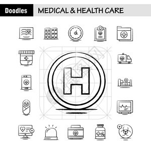 网络印刷品和移动式uxi工具包如心脏护理医疗药院平板象形图包的示图片