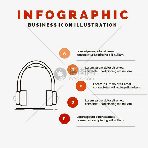 用于网站和演示的音频耳机监视器工作室信息图模板图片