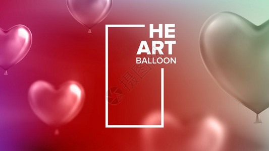 真实明亮的红飞泡以心脏和垂直框架的形式呈现出来并在时尚明信片上用文字问候3d插图图片