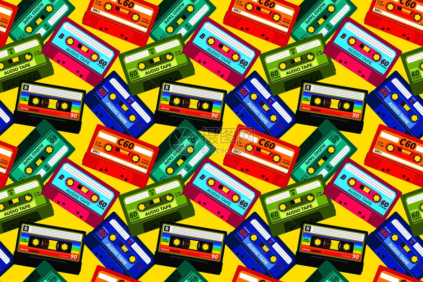流行音乐回溯1980年代的录音带古老学校立体声技术dj混合磁带矢量抽象图解背景老的磁带模式dj混合磁带图片