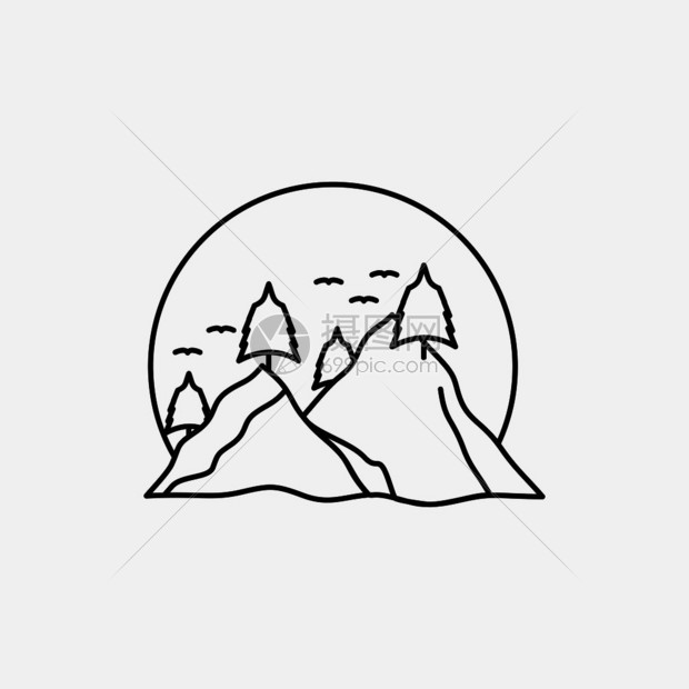 矢量线条极简风日出的山峰背景图插画图片下载-正版图片302885305