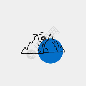 山券水矢量线条极简风日出的山峰背景图插画