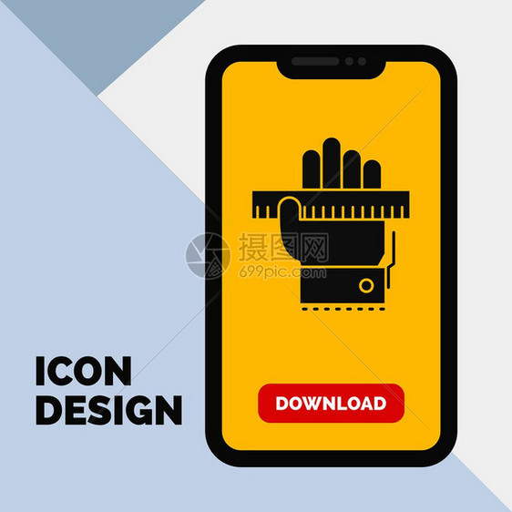 标尺图形和手黄色背矢量抽象模板背景图片