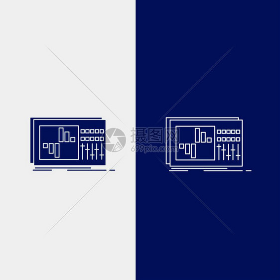 用于ui和x网站或移动应用程序的蓝色垂直横幅平衡控制均声音工作室线和glyph网络按钮矢量eps10抽象模板背景图片