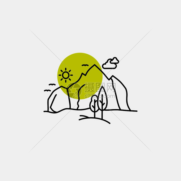 矢量抽象线条极简风日出山峰图标背景图