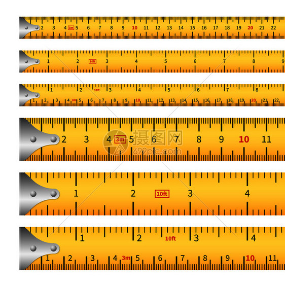 测量磁带英寸磁带标尺厘米精确度工具轮盘长标记矢量孤立磁带测仪设置磁带仪图片