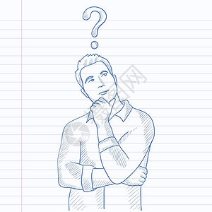 手绘素描风思考问题的男人矢量插画图片