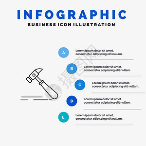 带有5个步骤演示背景信息图的坚固木匠线标图片