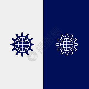 国际互联网数据全球商业发展装备工作世界线和胶状固态图标蓝色横线和