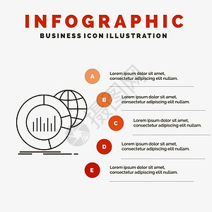 用于网站和演示的大图表数据世界信息模板直线灰色图标带有橙信息风格矢量说明eps10抽象模板背景图片