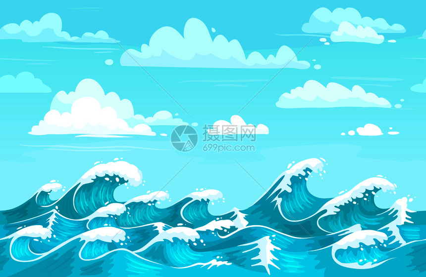 日式海浪卡通矢量背景图片