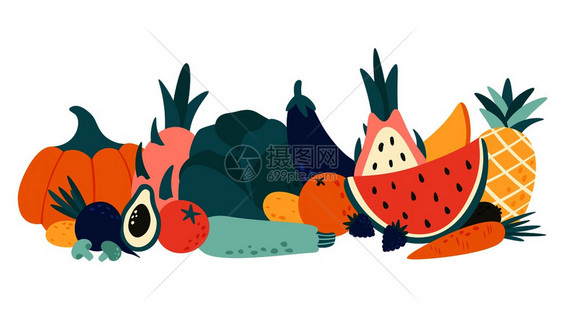 有机食品蔬菜和水果天然和蔬菜产品素食或维生沙拉根矢量说明天然水果和蔬菜产品矢量说明图片