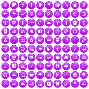 10个音乐节图标组在紫色圆圈孤立矢量图示中10个音乐节图标组在紫色图片