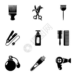 女理发师工具图标集简单的9个女理发师工具图标集用于在白色背景上孤立的网络女理发师工具图标集简单风格图片