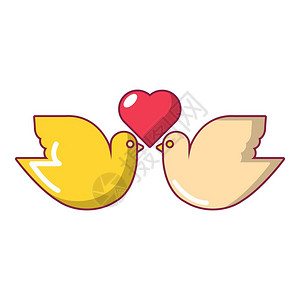 带有心脏图标的婚嫁鸽子带有心脏矢量图标的婚礼鸽子漫画插图用于网络设计带有心脏图标卡通风格的婚礼鸽子图片