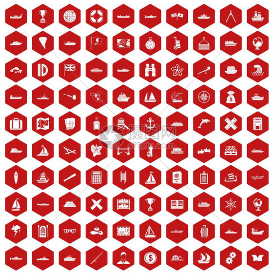 红六边孤立矢量说明中设定的10个托运图标10个托运图标六边红图片