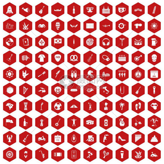 红六边孤立矢量图中设定的10个街道节图标图片