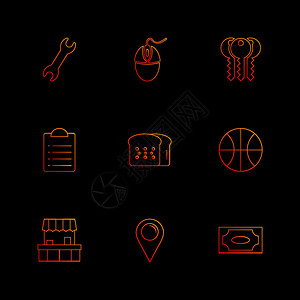 货币导航剪贴板篮球扳手鼠标钥匙球运动金钱电子图标矢量象牙设计平板收藏风格创造图标图片