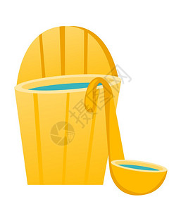 桑拿附件白色背景上孤立的矢量漫画插图浴桶装有吊带矢量漫画插图插画