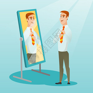 镜子前调整领带的人图片
