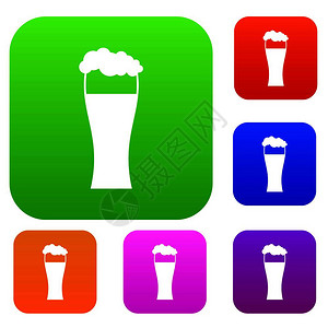不同颜色的孤立矢量插图中玻璃啤酒组标溢价收藏啤酒组杯图片