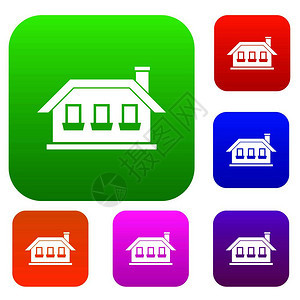以不同颜色的孤立矢量插图显示三个窗口标的一层房屋溢价收集一层房屋三个窗口集图片