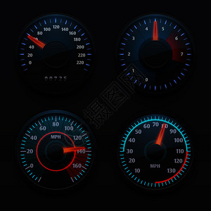 汽车车速表未来汽车速度计辆仪表板矢量集插画