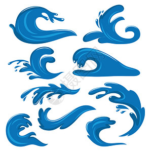 水流入水自然的海洋和水流波示图蓝色海洋波水滴和流波示图插画