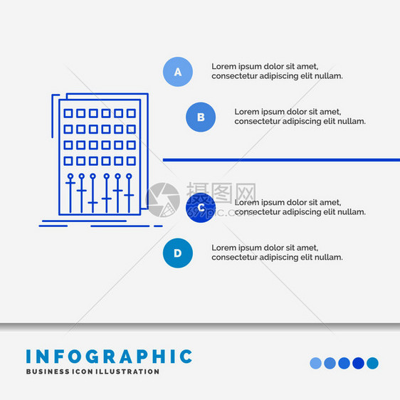用于网站和演示的音频控制混合音器工作室信息图表模板图片