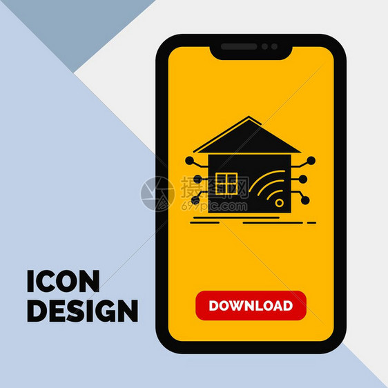 用于下载页面的移动自家智能网络图形标黄色背景矢量eps10抽象模板背景图片