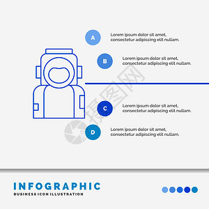 用于网站和演示的宇航员空间天头盔西装信息图表模板图片