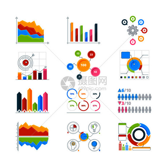 矢量图表和绘制企业信息地理元素图表和人口统计的插图图片
