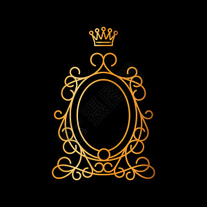 金古的奥瓦尔框架带有皇冠的黑色背景矢量说明金古的奥瓦尔框架带有皇冠图片