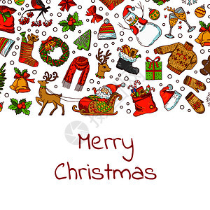 彩色圣诞元素树礼品和铃声背景图图片
