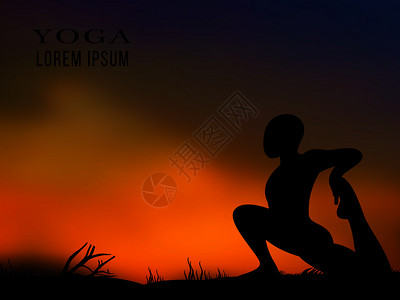 日落背景横幅或招贴画矢量说明日落背景瑜伽培训图片
