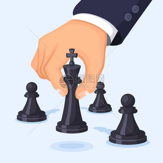 商业概念说明手动象棋领导能力的可视化象棋战略游戏移动向量国王图片