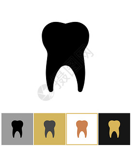 牙齿图标金黑色和白背景矢量图牙科和健康的成套符号牙图标金和白背景上的牙科齿假休符号背景
