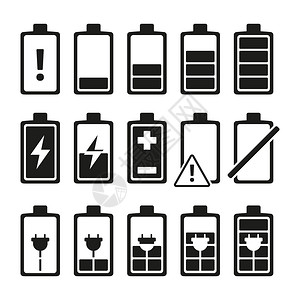 不同级别电荷中智能手机池的单色图片智能手机充电池力矢量说明不同级别电荷中智能手机池的单色图片图片