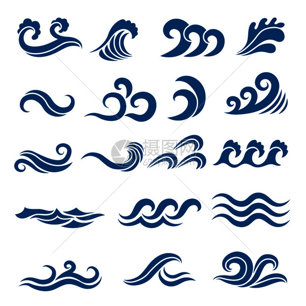 各种海浪波浪祥云矢量图